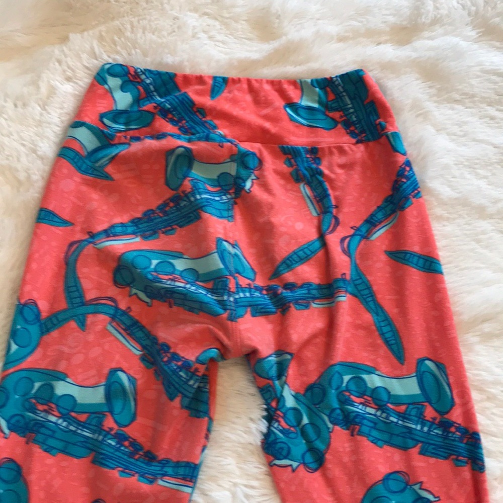 LuLaRoe Coral/Teal Sax Musical Leggings OS - Picture 5 of 6